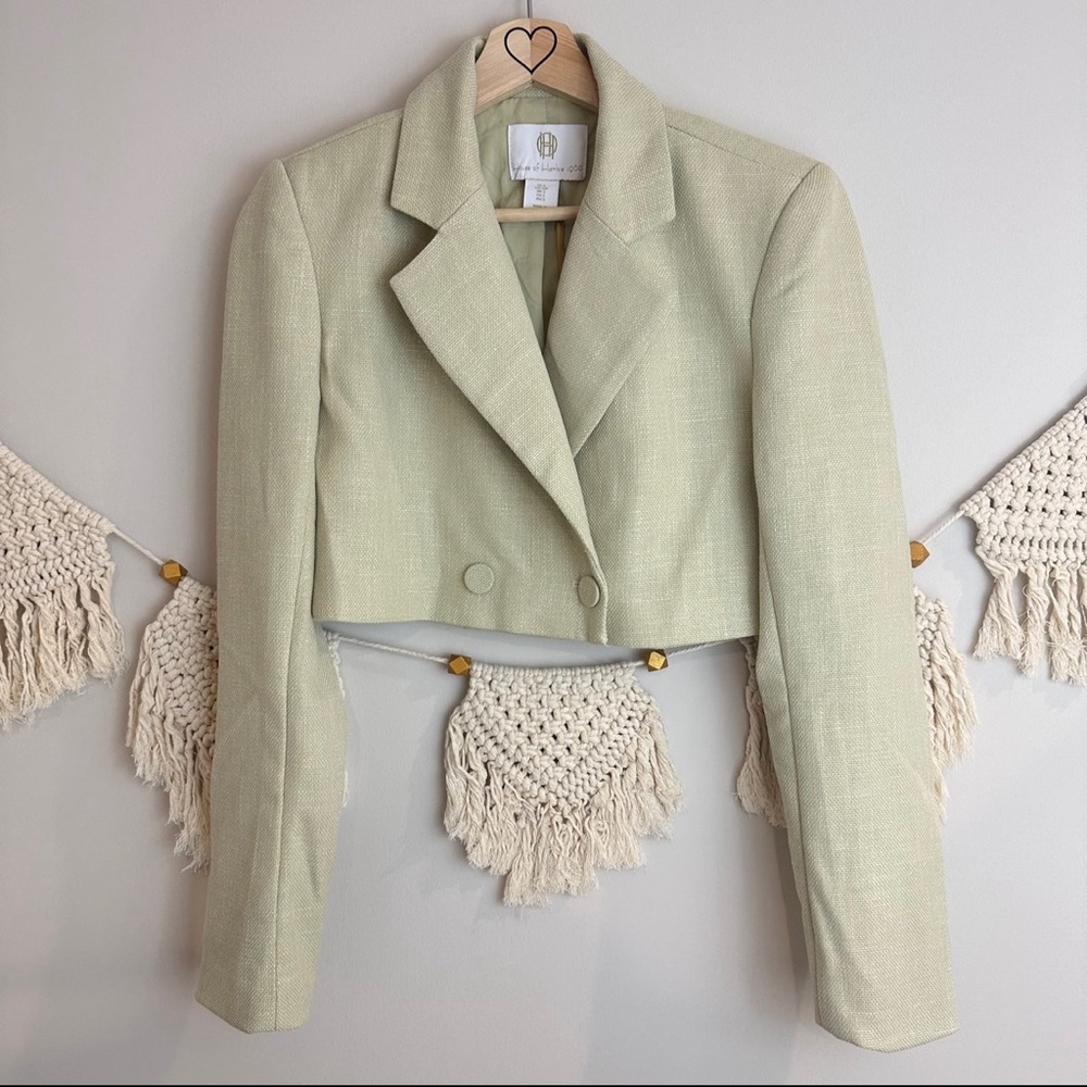 House of Harlow 1960 green/sage tweed cropped blazer
